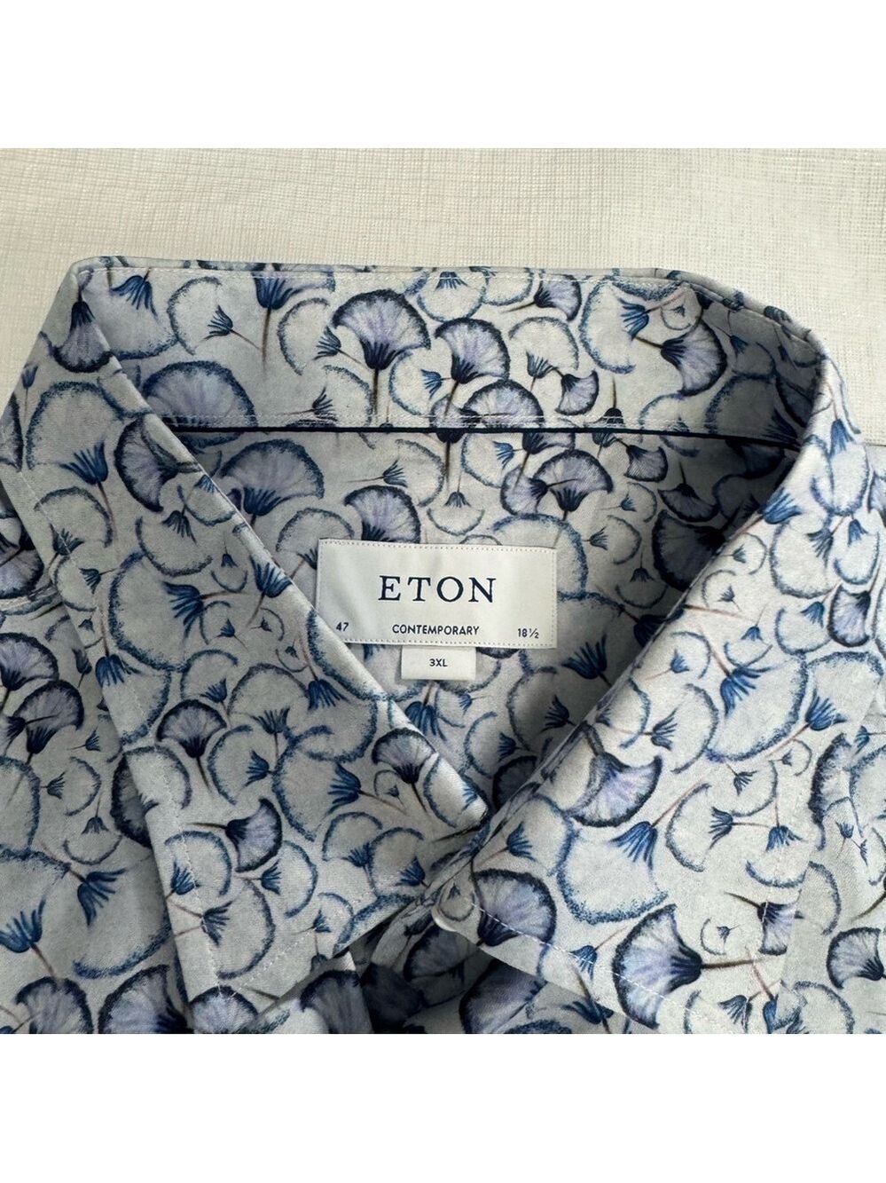 Eton White and Blue Swirl Pattern Shirt Buttondown shirt Size 3XL - Picture 2 of 9